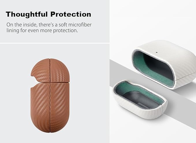 Leather Case for AirPods 4 / AirPods 4 with Active Noise Cancellation Case Cover with Keychain - Selected Skin-Friendly Leather, Carbon Fibre Texture, Handmade Shockproof Hard Cover - Brown