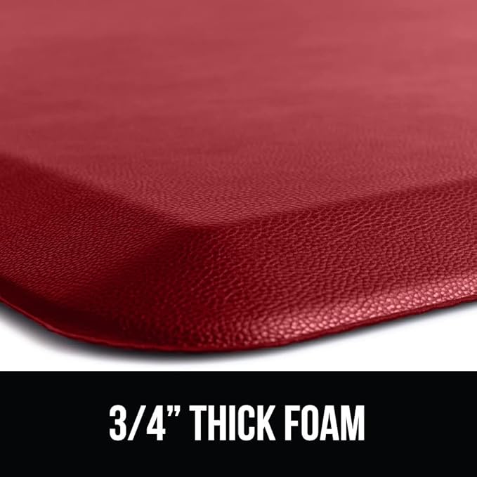 GORILLA GRIP Comfortable Cushioned Kitchen Mats for Floor, 39x20, Waterproof and Stain Resistant Soft Top, 3/4 Inch Thick Ergonomic Standing Desk Anti Fatigue Mat, Foam Supports Ankles and Feet, Red