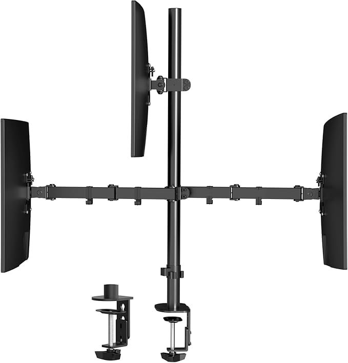 Pholiten Triple Monitor Stand,13 to 27 inch LCD Monitor Desk Mount,Extra Tall 31.5 inch Pole Heavy Duty Fully Adjustable Stand Mount