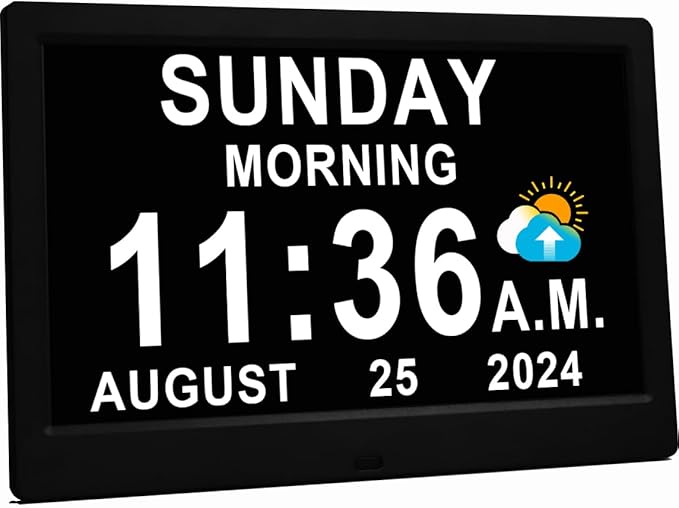 11.5 Inch Extra Large Digital Clock with 19 Alarms, Loud Talking Time, 20 Custom Reminders, Auto DST, 10-Level Auto Dimmer, Day Date Calendar Clock for Seniors Dementia Alzheimers', with Remote