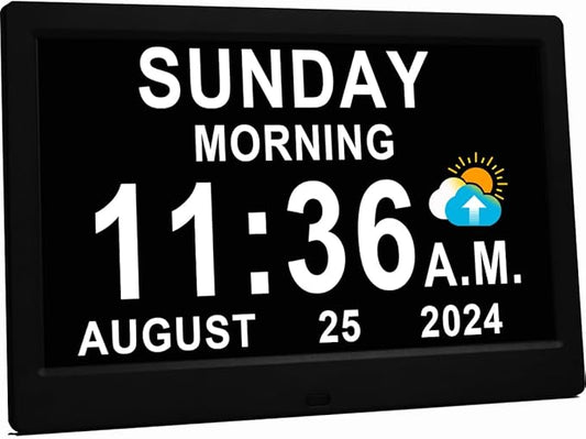 11.5 Inch Extra Large Digital Clock with 19 Alarms, Loud Talking Time, 20 Custom Reminders, Auto DST, 10-Level Auto Dimmer, Day Date Calendar Clock for Seniors Dementia Alzheimers', with Remote