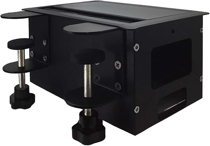 Aluminum Cable Management Box Under Desk No-Drill - Flip-Top Cable Organizer with Dustproof Brush, Clamp-On 16" Long Cable/Cord Management Tray Black for Home Office Standing Desk