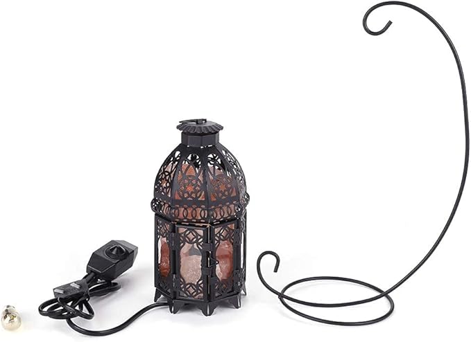 Himalayan Salt Rock Lamp, Dimmable Crystal Salt Lamp DIY Rock Night Light with Vintage Iron Frame for Air Purifier, Lighting, Decoration, Gifts, US Plug, 12.2 x 3.74 inch