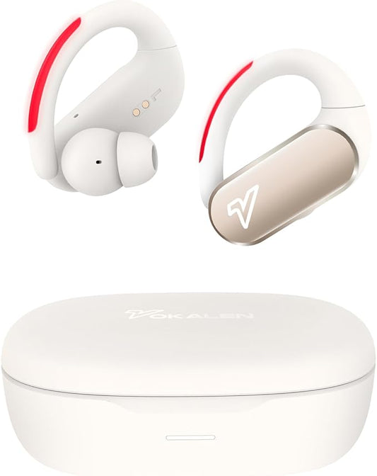 VOKALEN Reflex Pro - Wireless Sport Earbuds with Ear Hooks, Active Noise Cancellation, up to 50H of Battery Life, IP68 Dust and Waterproof, Touch Control, Secure Fit for Sports (White)