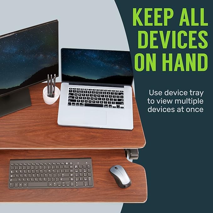 TechOrbits Standing Desk Converter - 42 Inch Adjustable Sit to Stand Up Desk Workstation, MDF Wood, Ergonomic Desk Riser with Keyboard Tray, Desktop Riser for Home Office Computer Laptop, Black 42"