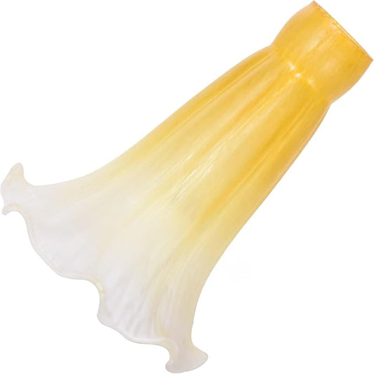 Bieye LS19S Lily Flower Blown Glass Lampshade (Yellow White, Opening I.D. 0.87" x O.D. 1")