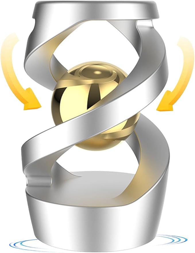 Metal Illusion Fidget Spinner, Gravity Defying Kinetic Desk Toy, Entertain and Relax - Office Ornaments and Gifts (Silver: Gold Beads)