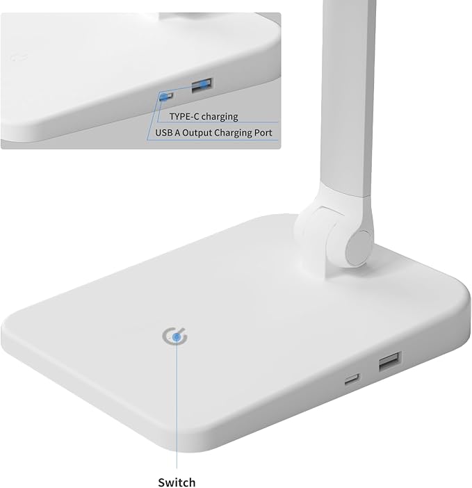 LED Desk Lamp for Office Home, 23W 1000LM DC Adapter Table Lamp with USB A+C Dual Charging Port, Eye-Caring Desk Light 3 Brightness Lamp for Reading, Study, Workbench, Crafting, Sewing, Puzzle