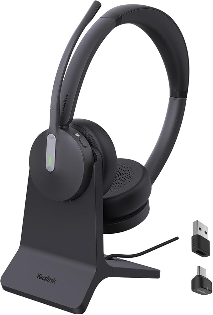 Yealink BH70 Dual Wireless Headset with Mic for Work, Bluetooth Headphone with Teams Certification, up to 35h Talk Time, 147g All-Day Wearing Comfort, Include USB-C/A Dongle & BHC70 Charging Stand