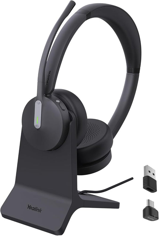 Yealink BH70 Dual Wireless Headset with Mic for Work, Bluetooth Headphone with Teams Certification, up to 35h Talk Time, 147g All-Day Wearing Comfort, Include USB-C/A Dongle & BHC70 Charging Stand