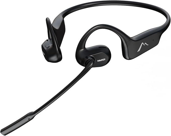 MAIRDI Open Ear Headphones with Mic, Bluetooth 5.3 Headset with AI Noise Canceling Microphone, Comfort Air Conduction Headphones Wireless Headset Earphone for Office Work Call Meeting Driving Sports