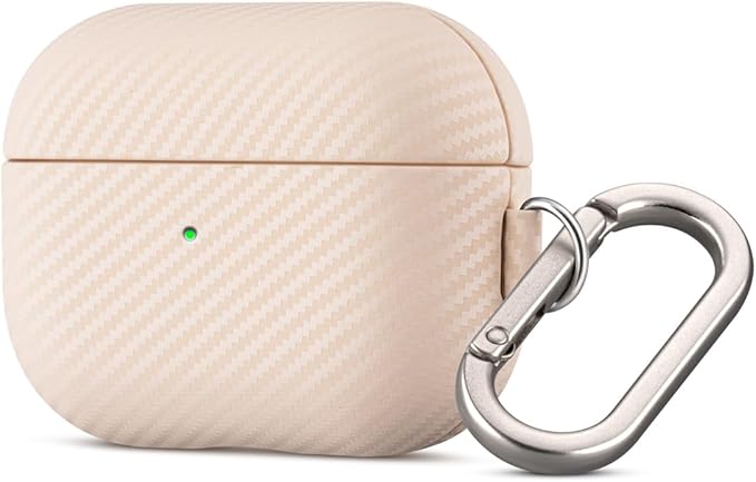 Leather Case - for AirPods Pro 2 Case Cover with Keychain - Selected Skin-Friendly Leather, Carbon Fibre Texture, Handmade Hard Cover for AirPods Pro 2nd Generation Earbuds - Pearl White