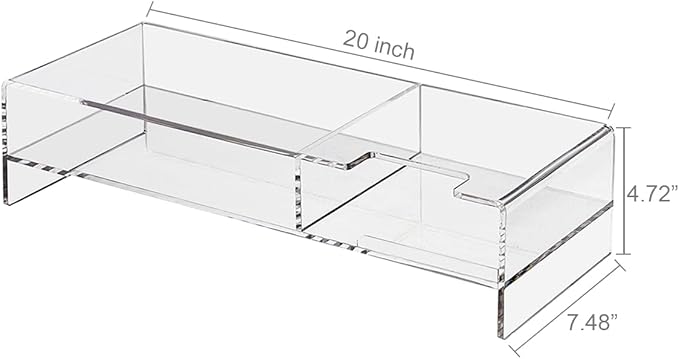 pbf PHOTO BOOTH FRAMES Acrylic Monitor Stand Riser with Phone Holder, 20 x 7.5 x 4.7 inches, Clear Desktop Organizer, multi level