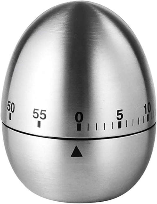 Egg Kitchen Timer Manual, Stainless Steel Mechanical Rotating Alarm 60 Minutes Count Down Cute Egg-Shaped Timer for Kitchen Cooking Learning Kids Sports
