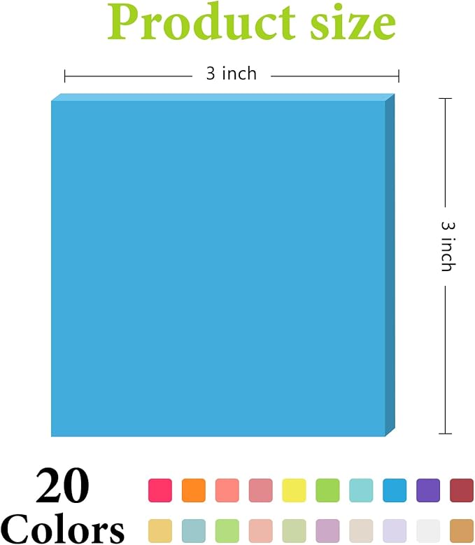 20 Pack Sticky Notes 3x3 Inches Sticky Note, Colorful Self-Stick Note Pads,Perfect for Office, Study, and Daily Life Organization,50 Sheets/pad