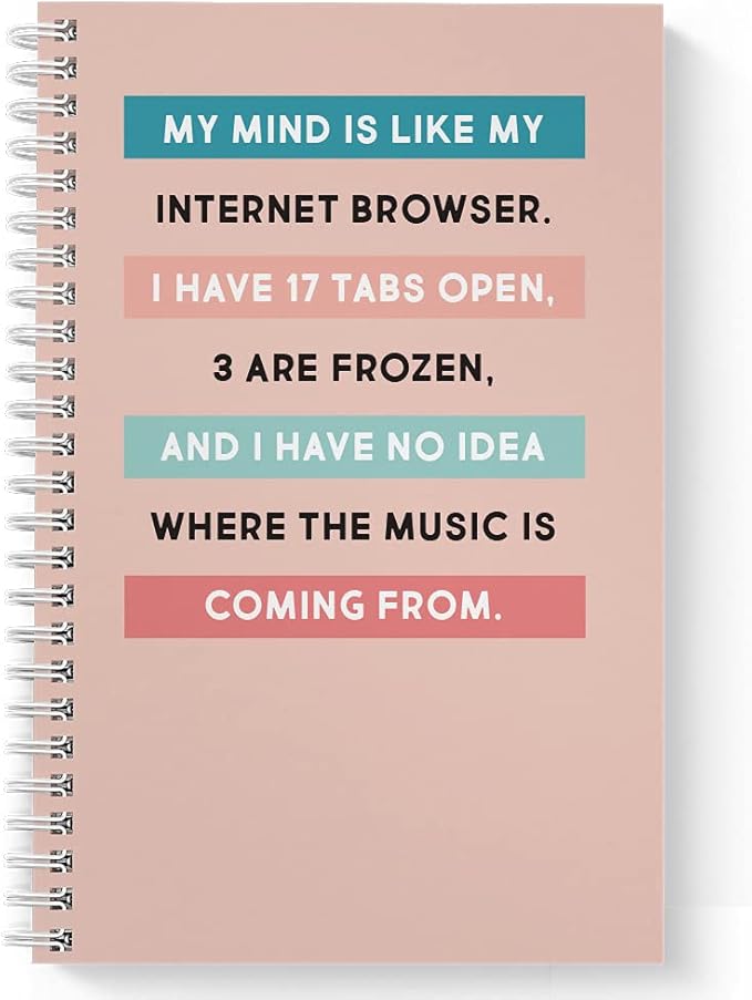 Softcover Internet Browser 5.5" x 8.5" Humorous Spiral Notebook/Journal, 120 Daily Planner Pages, Durable Gloss Laminated Cover, White Wire-o Spiral. Made in The USA