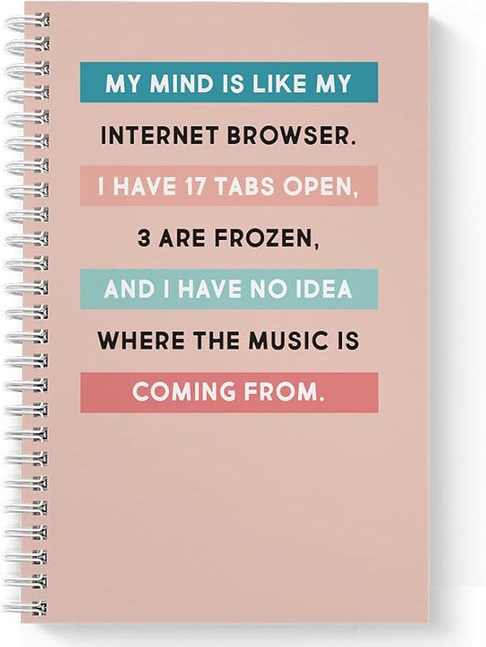 Softcover Internet Browser 5.5" x 8.5" Humorous Spiral Notebook/Journal, 120 Daily Planner Pages, Durable Gloss Laminated Cover, White Wire-o Spiral. Made in The USA