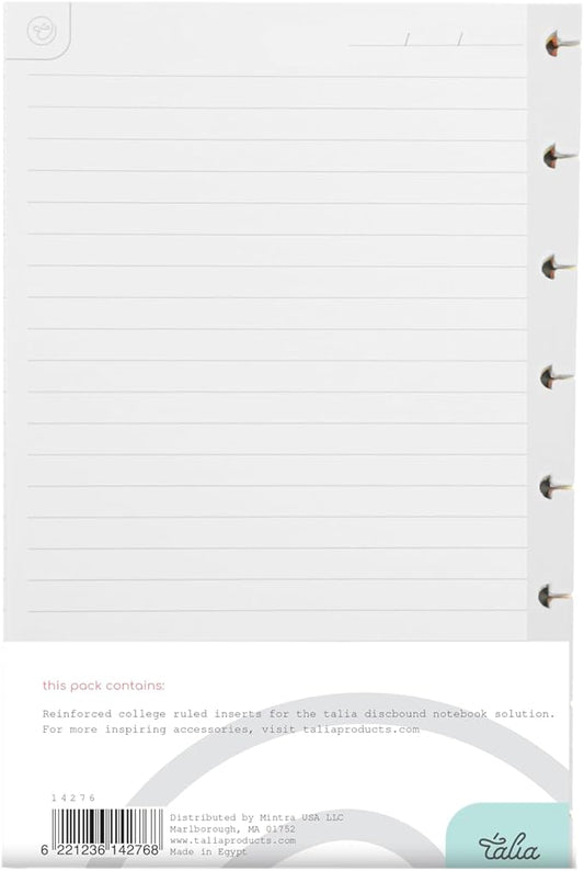 Talia Discbound Notebook Refills (Reinforced College Ruled, Junior (5.5in x 8.5in))