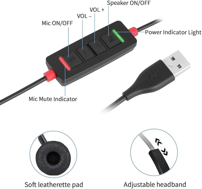 USB Headset with Microphone for PC Laptop Computer Headphone Noise Cancelling Mic for Home Office Online Class Skype Zoom