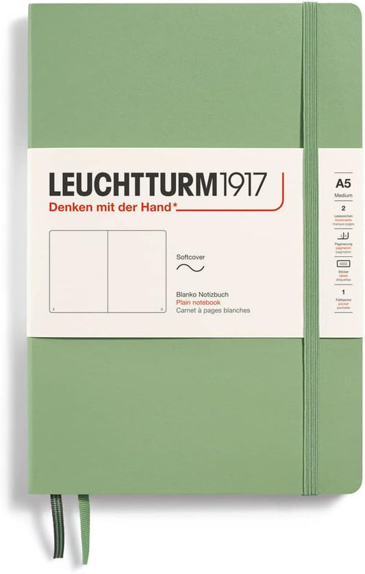 LEUCHTTURM1917 - Notebook Softcover Medium A5-123 Numbered Pages for Writing and Journaling (Plain, Sage)