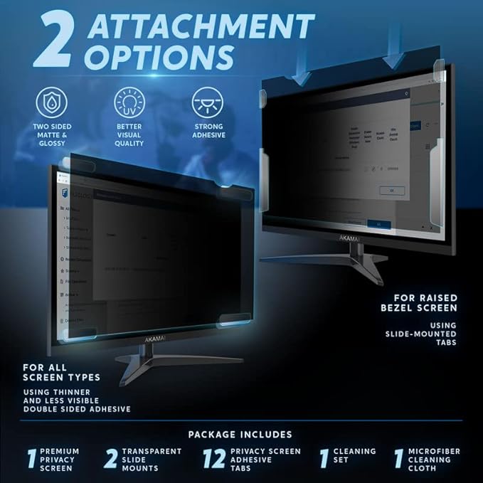 27 inch Computer Privacy Screen (16:10) - Black Security Shield - Desktop Monitor Protector - UV & Blue Light Filter by Akamai