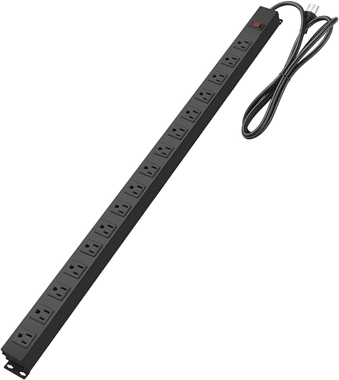 HHSOET Metal Wall Mount Power Strip, Mountable Power Outlet, Aluminum Alloy Mount Power Socket with Switch, 10 FT SJT 3/C 14AWG Power Cord, 15A 125V 1875W (16 Outlet) Black