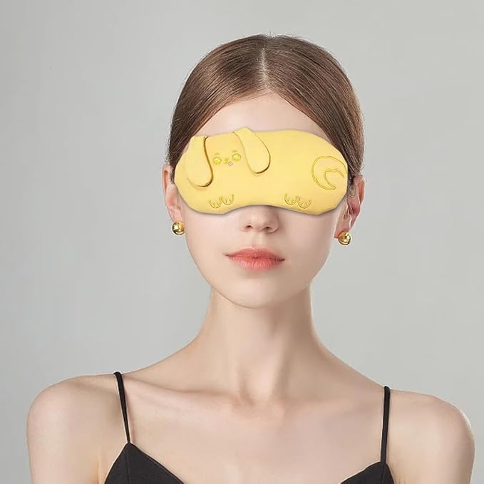 PERFECTSIGHT Eye Mask, Cute Plush Lightweight Adjustable Eyeshade, Faux Fur Cover for Women Men Sleep Travel Nap, Yellow Puppy