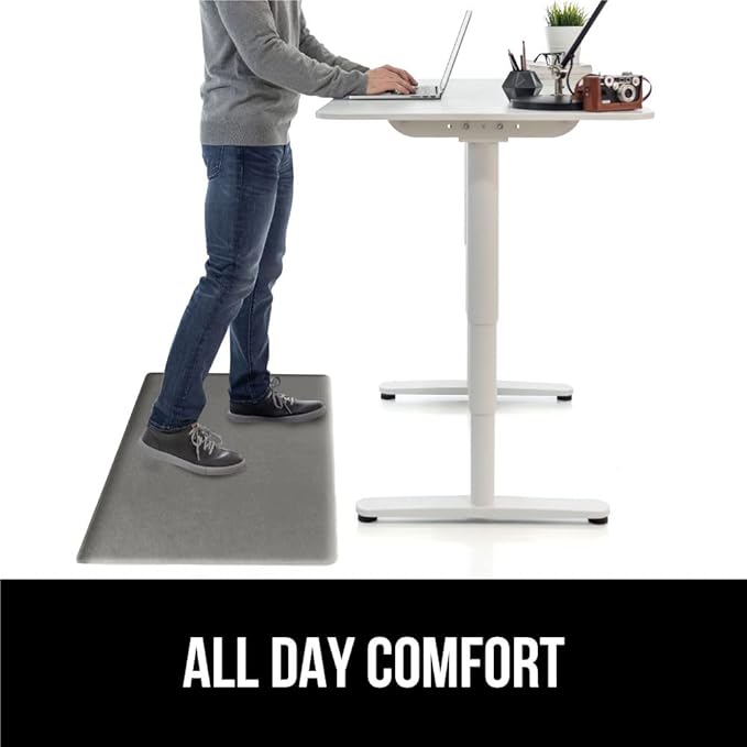 GORILLA GRIP 2 Pack Comfortable Cushioned Kitchen Mats for Floor, 17x29 + 17x59, Waterproof and Stain Resistant, 1/2 Inch Thick Soft Ergonomic Standing Desk Anti Fatigue Mat, Foam Supports Feet, Gray