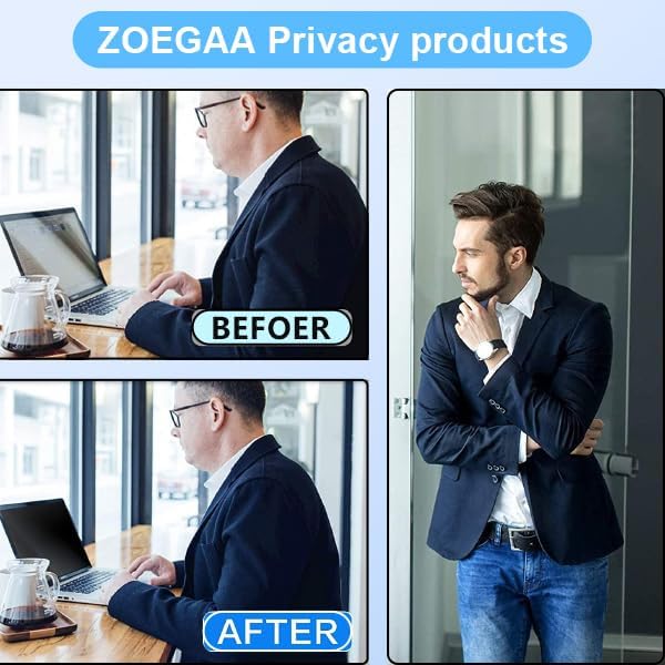 ZOEGAA 14 Inch Laptop Privacy Screen Filter, for 16:10 Widescreen Monitors -Dell HP Acer Samsung Lenovo ASUS Toshiba, Removable Privacy Screen Anti-Peeping, Anti Blue Light Blocking and Anti Glare