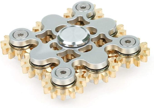 FREELOVE Gear Metal Fidget Spinner Toys for Adults, Small Mini Tiny Pockget Figette, Bike Chain, Copper Brass Hands Gyro, Quiet Silent Cool Cube for Anxiety Men (9 Gears Linkage, Silver-Brass)