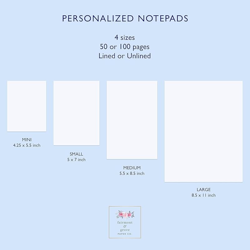 Personalized Notepad with Monogram and Name, Monogrammed Stationery 50 or 100 Sheets Lined or Unlined in Choice of Colors, Tear off Note Pad, Memo Pad, To Do List (Style #2)