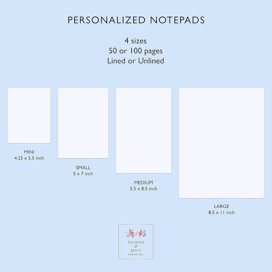 Personalized Notepad with Monogram and Name, Monogrammed Stationery 50 or 100 Sheets Lined or Unlined in Choice of Colors, Tear off Note Pad, Memo Pad, To Do List (Style #3)