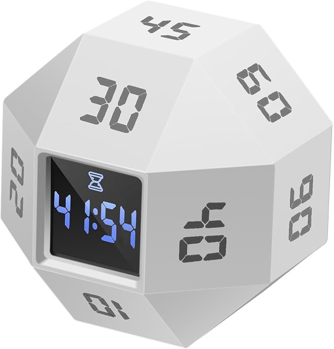 Compact Flip Timer with Small Screen & Three Alert Modes (Sound, Vibration, Silent) – Ideal for Classrooms, Cooking, Baking, and Studying (Grayish White)