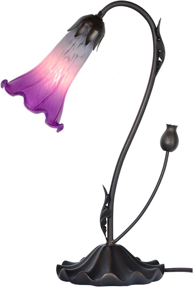 Bieye LS03 Lily Flower Blown Glass Lampshade (White Purple, Opening I.D. 1.26" x O.D. 1.5")