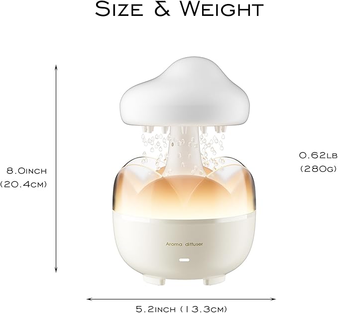 Raindrop Portable Humidifier,Cloud Essential Oil Diffuser,230ml Capacity,Remote Control,with Night Light and Waterless Auto Shut-Off,for Office Room Bedroom Livingroom