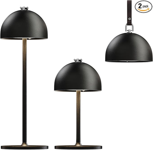 Rechargeable Table Lamp,8-75 Hours Battery Operated Lamp,2-Pack Black Cordless Lamp,Waterproof,Magnetic,Stepless Dimming,Adjustable Height,for Outdoor,Nightstand,Restaurant,Dinner,Camping