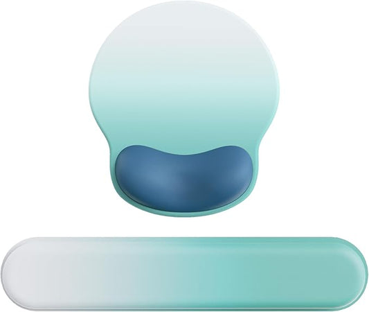 Ergonomic Mouse Pad Wrist Support Set, Memory Foam Keyboard Wrist Rest Set, Keyboard Pad, Non-Slip Base Mousepad(Gradient White Blue Set)