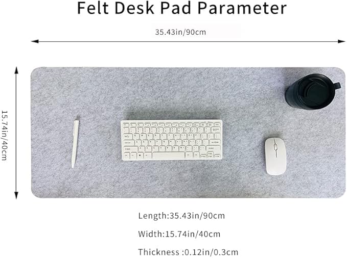 DAWNTREES Non-Slip Felt Desk Mat | 35.5''x15.7'' | Large Computer Desk Mat Keyboard and Mouse Pad | Office Desktop Pad Protector (Light Grey)