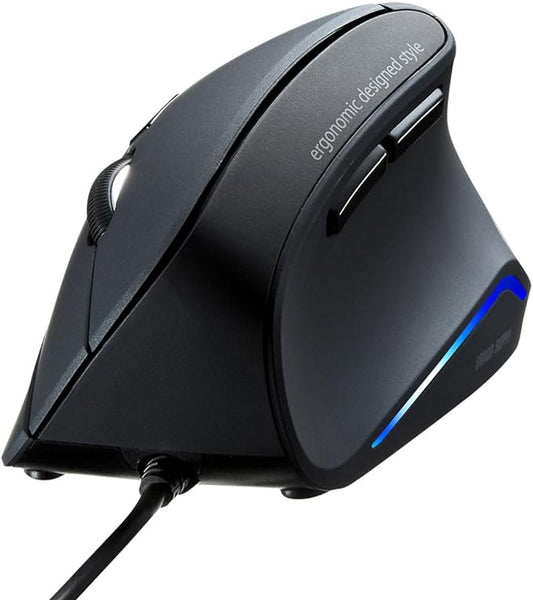 SANWA Wired Ergonomic Mouse, Optical Vertical Computer Mice, Reduce Wrist Strain, (1000/1600 Adjustable DPI, 6 Buttons) Compatible with MacBook, Laptop, Desktop, Windows, Mac OS for Office & Gaming