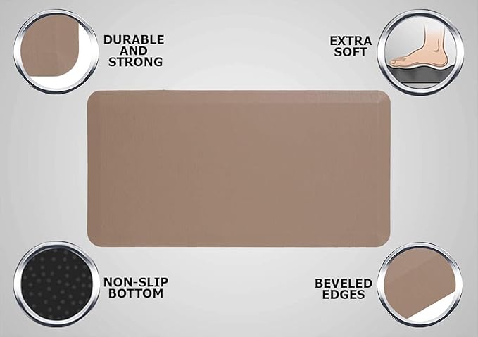 Mabel Home Anti Fatigue Floor Mat- 3 Size(20x32 & 20x39 & 24x70),16 Colors - Standing Desk Mat-Kitchen Floor Mat-Stain ResistantHome Non-Slip Bottom, Extra Soft (Brown, 20" x 39")