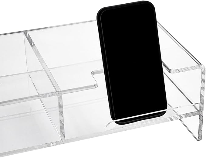 pbf PHOTO BOOTH FRAMES Acrylic Monitor Stand Riser with Phone Holder, 20 x 7.5 x 4.7 inches, Clear Desktop Organizer, multi level