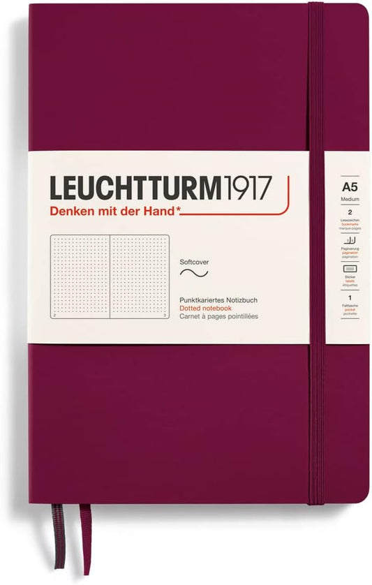 LEUCHTTURM1917 - Notebook Softcover Medium A5-123 Numbered Pages for Writing and Journaling (Dotted, Port Red)