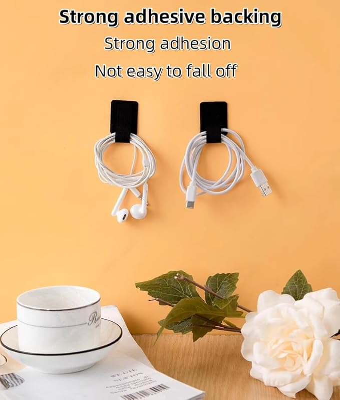 100 Pcs Hook and Loop Cable Straps,Self Adhesive Hook and Loop Cable Ties,Adjustable Cord Organizers for Desk,Reusable Wire Organizers for Cords,Cord Organizer (Black)