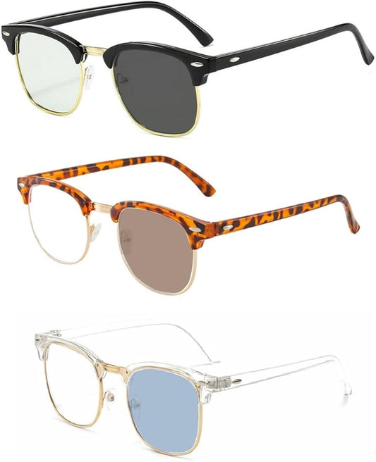 Photochromic Blue light Blocking Glasses Half frame Retro Semi Rimless Blue Blocking Eyewear For Men Women Blk Clear Tortoise