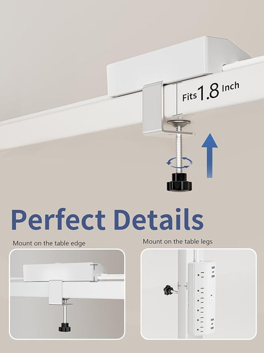 Desk Clamp Power Strip, 40W Fast Charging Station, Desktop Mount Surge Protect with 6 Outlets 6USB Ports (2USB C), Removable Power Strip Fits 1.8" Tabletop Edge, 10Ft Extension Cord for Home Office