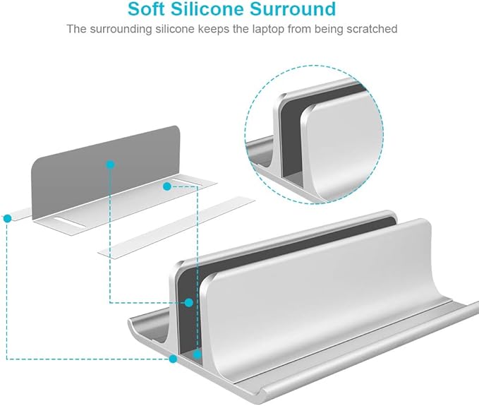 Vaydeer 3-in-1 Aluminum Laptop Stand Vertical Laptop Stand Holder for Desk with Adjustable Dock, Space-Saving Organizer for All MacBook, Surface, Samsung, HP, Dell, up to 17.3 inch