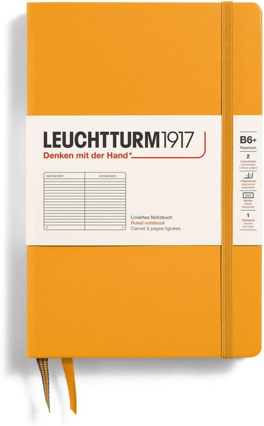 LEUCHTTURM1917 - Notebook Hardcover Paperback B6+ - 219 Numbered Pages for Writing and Journaling (Rising Sun, Ruled)