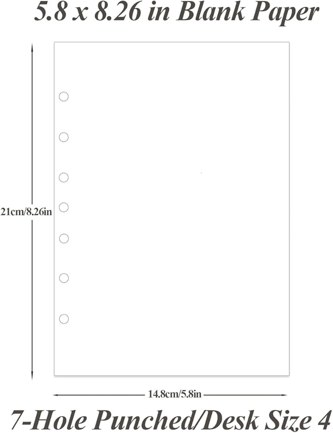 Mini Binder Filler Paper for 3 or 7 Ring Binders - 100 Sheets/200 Pages Loose Leaf Blank Refills, Desk Size 4, 100gsm Paper, 5.8" x 8.5"