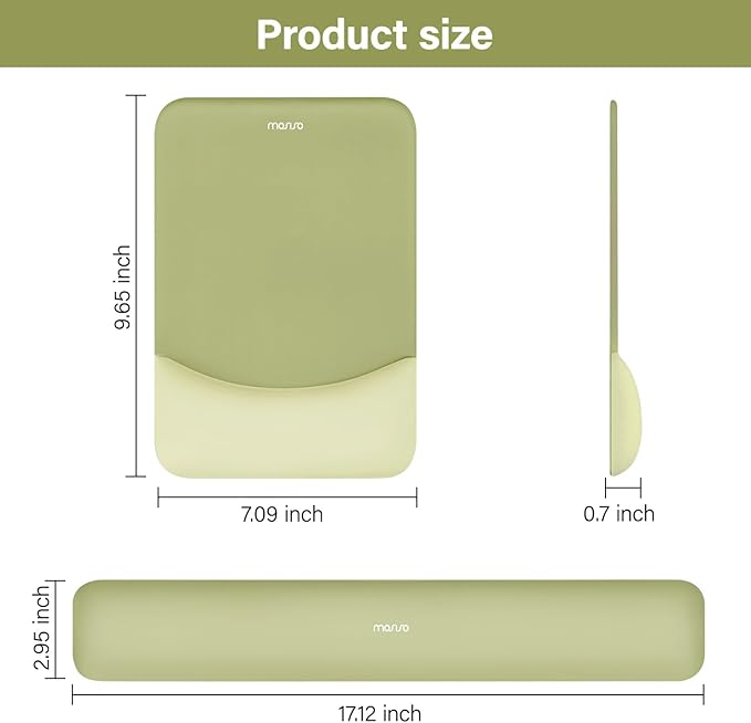 MOSISO Wrist Rest Support for Mouse Pad&Keyboard Set, Rectangular Ergonomic Mousepad Non-Slip Base Home/Office Pain Relief&Easy Typing Pad with Neoprene Cloth&Raised Curved Memory Foam, Olive Green
