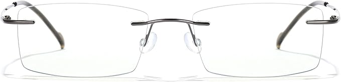 Cyxus Titanium Small Rectangle Glasses for Men Blue Light Blocking Eyewear Ultralight Anti Eye Strain Rimless Eyeglasses Reduce Headache Gunmetal Frames